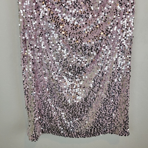 NWT Calvin Klein Sequined V-Neck Cap Sleeve Dress Cherry Blossom Silver - Picture 7 of 12